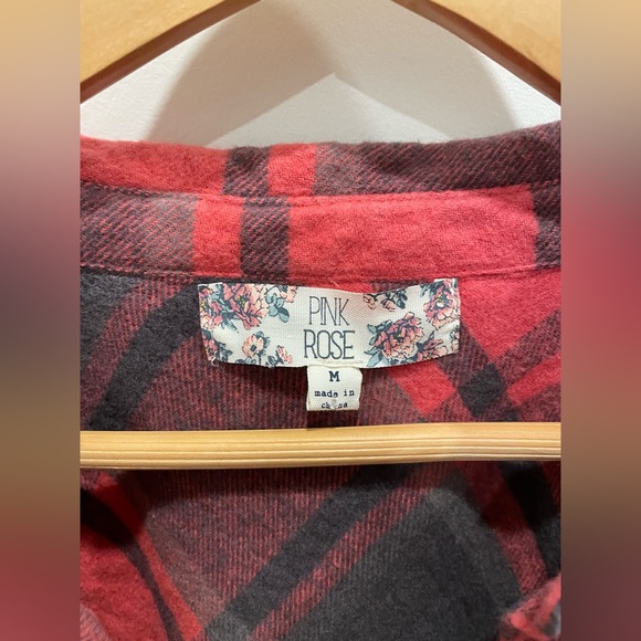 PINK ROSE Brushed Windowpane Plaid Long-Sleeve Flannel Shirt Sz M - Picture 4 of 8